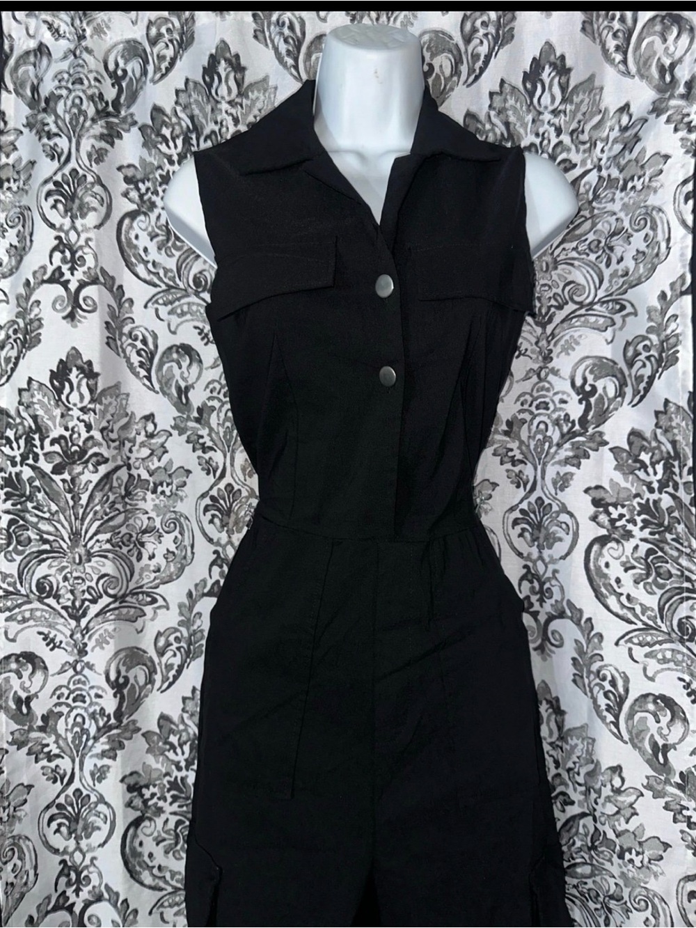 Classic Black Sleeveless Dress with Button Front jumpers